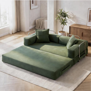 Convertible Sofa Bed with Pull-Out Sleeper | Corduroy Futon Couch | No Assembly