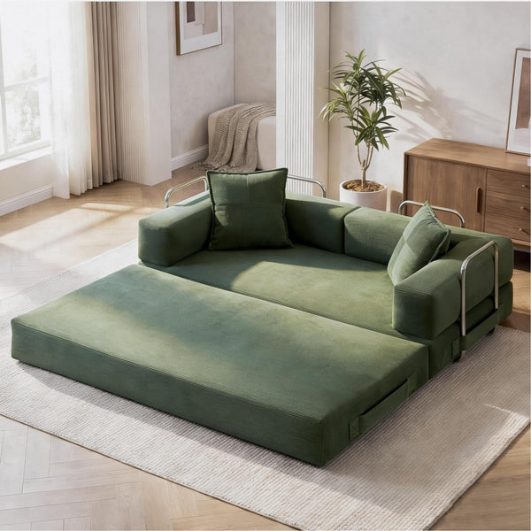 Convertible Sofa Bed with Pull-Out Sleeper | Corduroy Futon Couch | No Assembly