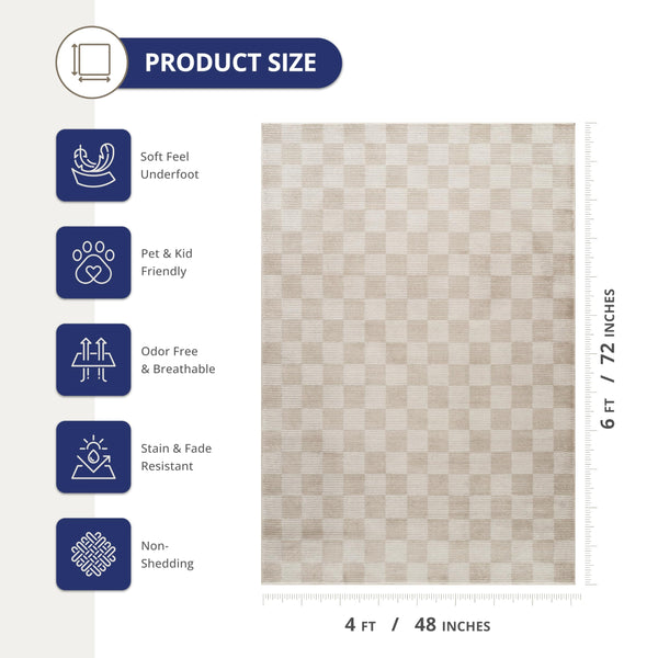 Cream Checkered Area Rug