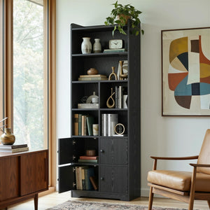 Tall Bookcase with Doors & Storage Shelves