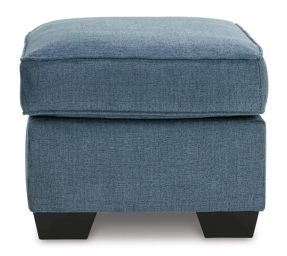 Blue Crosshatched Accent Ottoman with Wood Legs