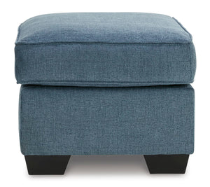 Blue Crosshatched Accent Ottoman with Wood Legs