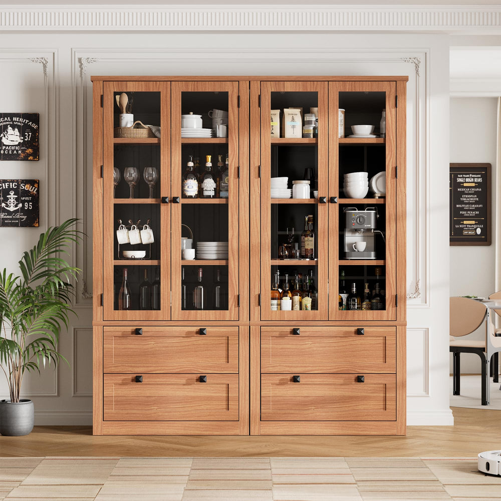 71" Tall Kitchen Pantry Cabinet with Glass Doors & Drawers
