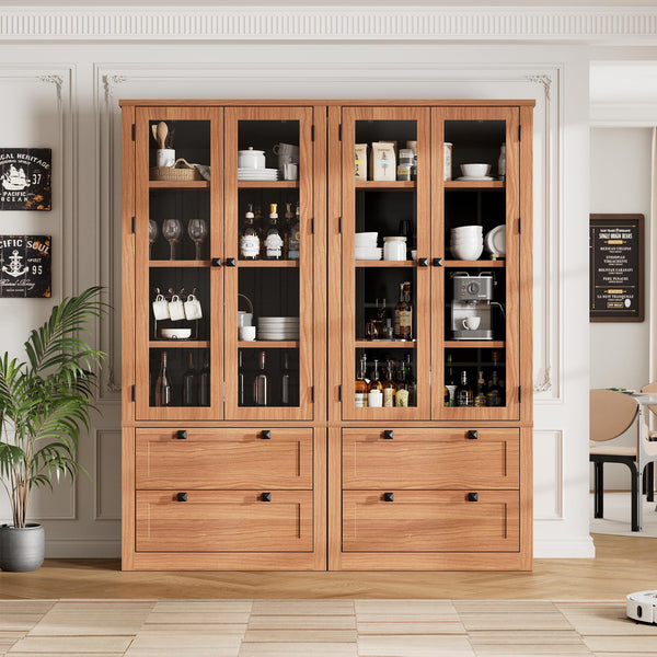 71" Tall Kitchen Pantry Cabinet with Glass Doors & Drawers