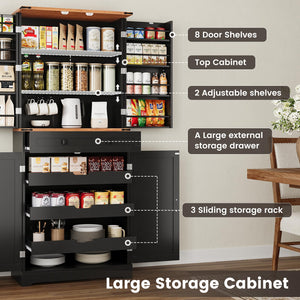 72" Farmhouse Pantry Cabinet with Drawer & Sliding Rack