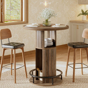 Round Bar Table with Storage & Metal Footrest