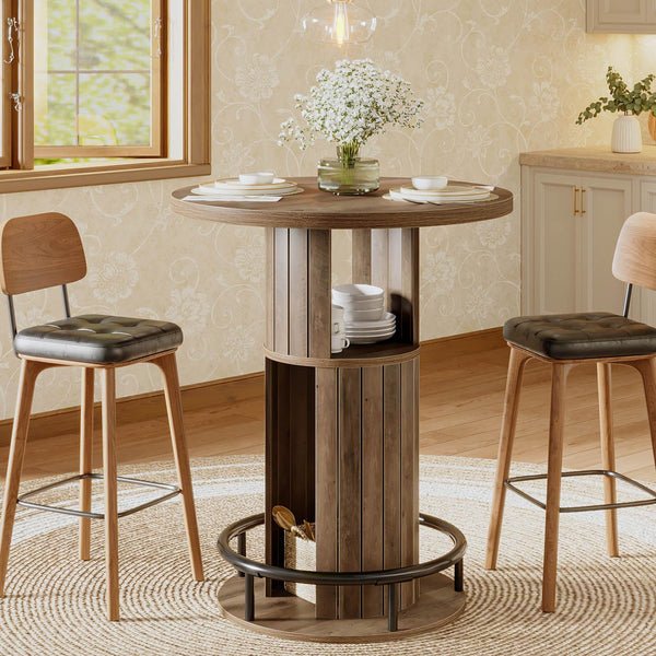 Round Bar Table with Storage & Metal Footrest