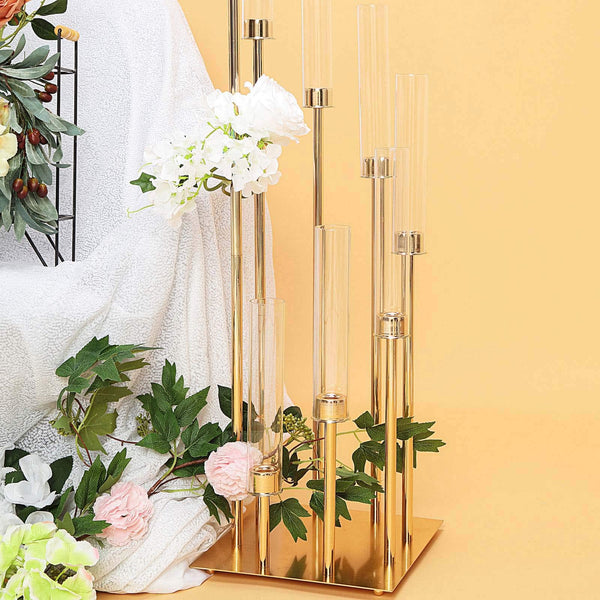 42-Inch Tall Gold Candelabra Candle Holder with Glass Shades