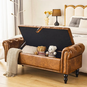 Upholstered Storage Bedroom Bench – Queen Size End of Bed Ottoman