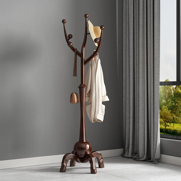 Freestanding Wood Coat Rack with 8 Hooks