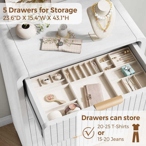 Fluted 5-Drawer Dresser – White