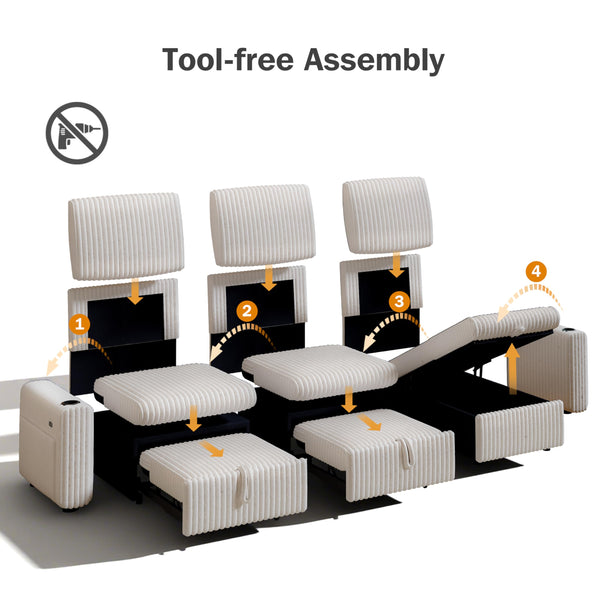 L-Shaped Sectional Sleeper Sofa Bed with Pull-Out Bed