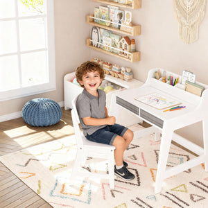 Kids Desk and Chair Set with LED Lamp, Tiltable Desktop & Storage Drawer