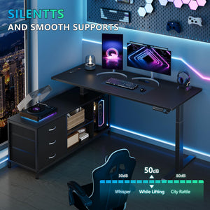 L-Shaped Electric Standing Desk with Drawers & Shelves