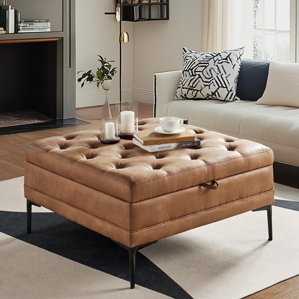Square Storage Ottoman Coffee Table with Lift Top & Metal Legs