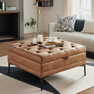 Square Storage Ottoman Coffee Table with Lift Top & Metal Legs