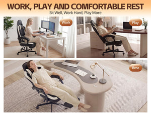 Ergonomic Leather Office Chair – Pocket Spring Cushion, Headrest, Footrest & Reclining Backrest