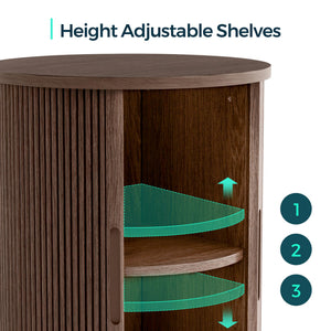 Round Fluted End Table with Sliding Tambour Door