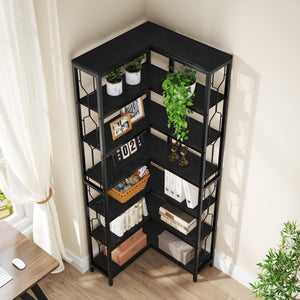 7-Tier Industrial Corner Bookshelf