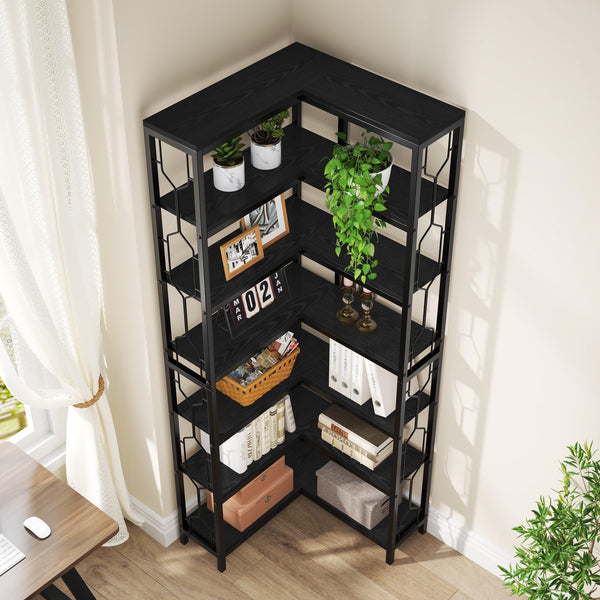 7-Tier Industrial Corner Bookshelf
