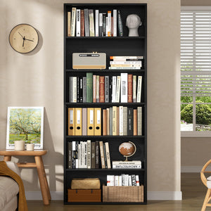 6-Tier Tall Bookcase – Wood Floor Standing Display Shelf