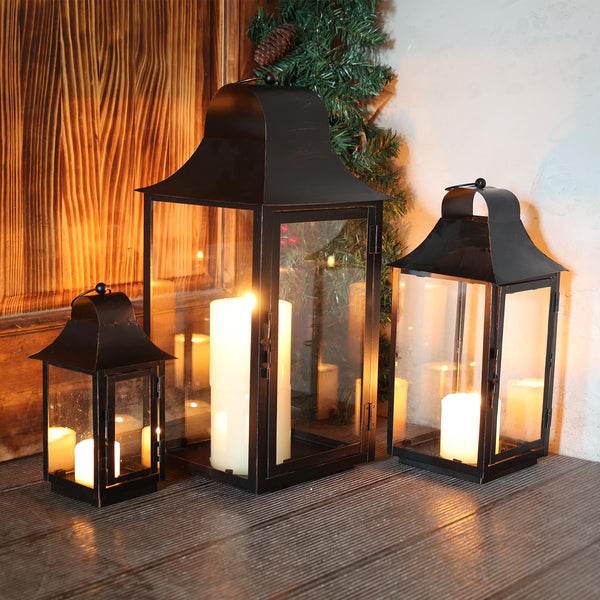 Metal Square Candle Lanterns Set of 3 – Indoor & Outdoor Decorative Holders