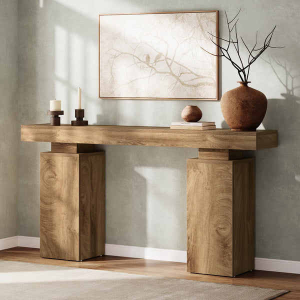 63-Inch Farmhouse Console Table with Wood Finish