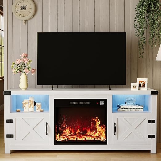 58" Electric Fireplace TV Stand with Barn Doors