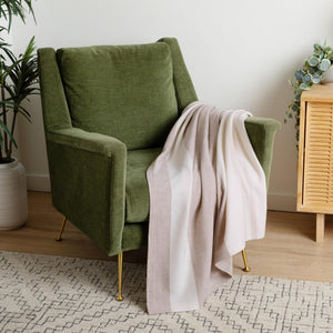 100% Pure Cashmere Throw Blanket — Large Woven Stripe, White Beige Brown