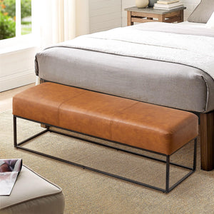 47" Faux Leather Entryway Bench with Metal Frame