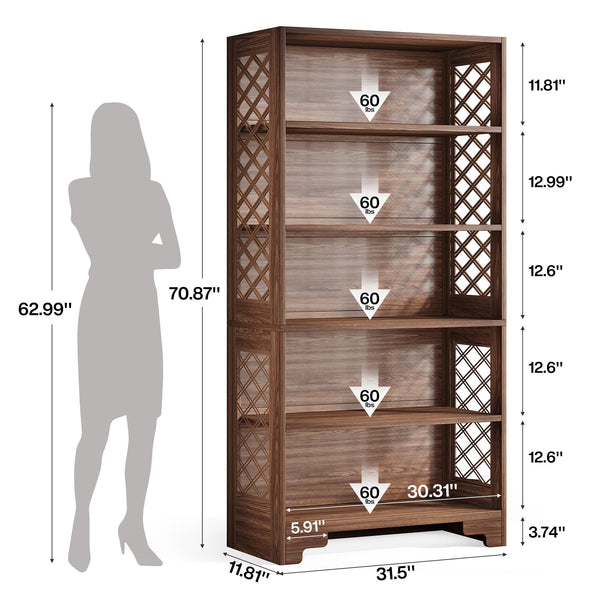 71" Tall 6-Tier Bookshelf