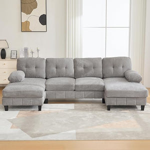 U-Shaped Sectional Sofa with Dual Chaise Lounges & Storage Pockets
