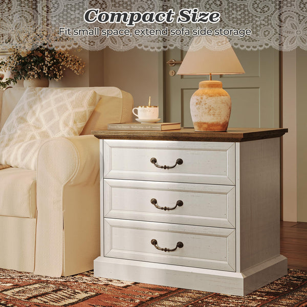 Farmhouse Nightstand with Charging Station & 3 Drawers