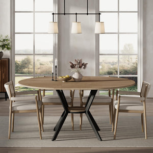 42–58" Extendable Round to Oval Dining Table with Hidden Leaves & Storage Shelf, Seats 4–6