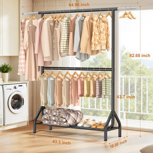 Double Rod Clothing Rack with Storage Shelves