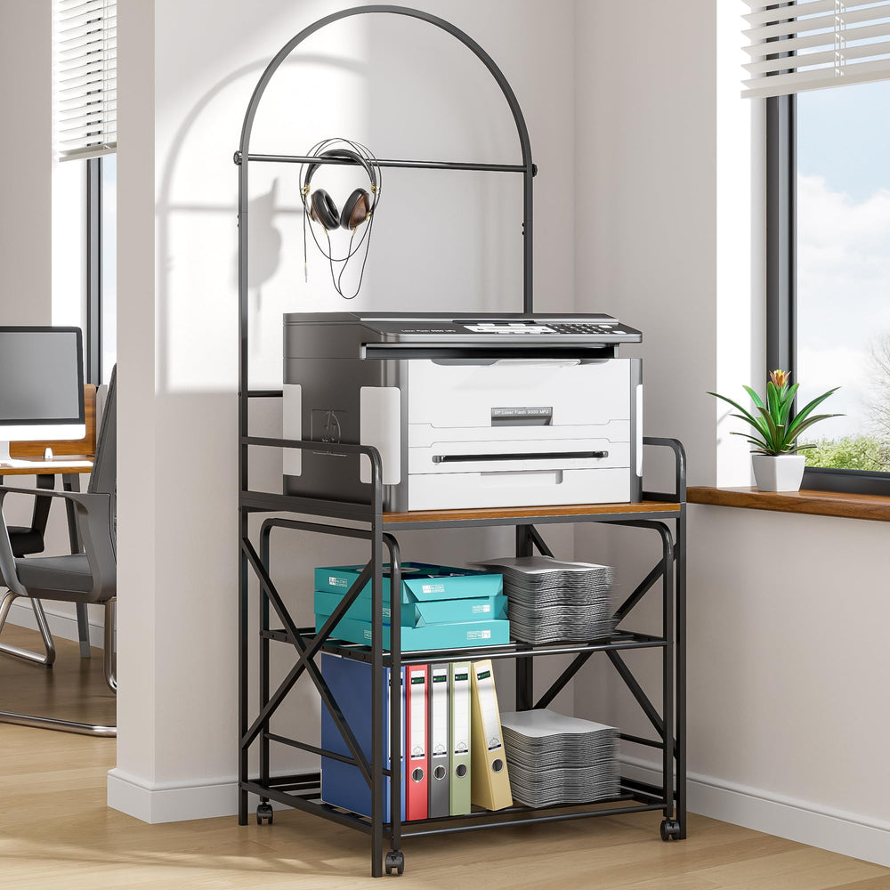 Large Printer Stand with 3-Tier Storage Shelf and Wheels