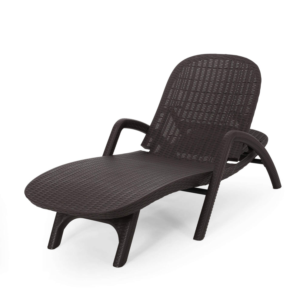 Outdoor Faux Wicker Chaise Lounge – Dark Brown