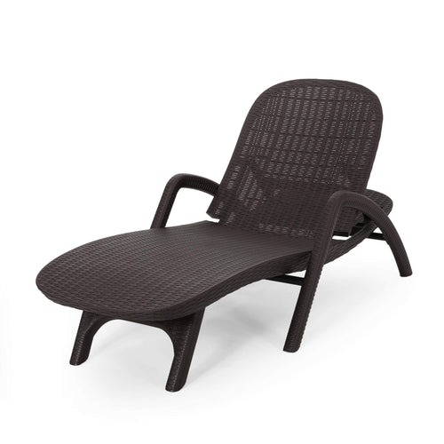 Outdoor Faux Wicker Chaise Lounge – Dark Brown
