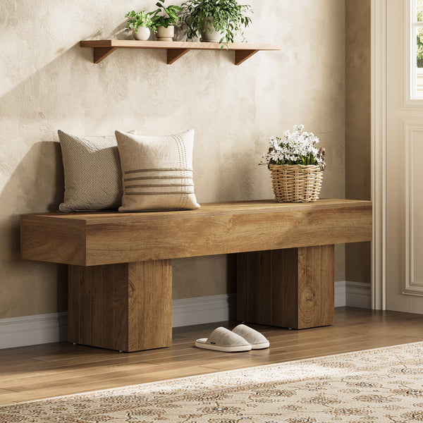 55" Farmhouse Entryway Bench – Engineered Wood, Brown