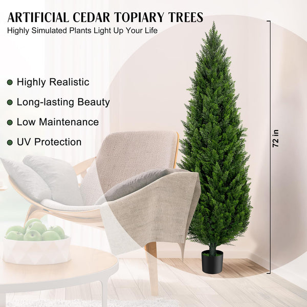 Artificial Cedar Topiary Trees Set of 2 — UV-Resistant Indoor & Outdoor