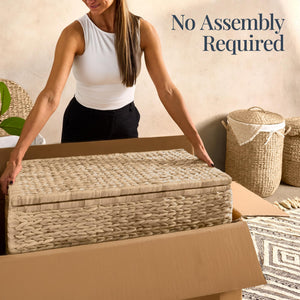 Water Hyacinth Wicker Storage Trunk with Lid & Handles