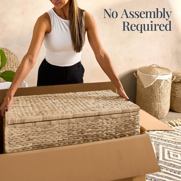 Water Hyacinth Wicker Storage Trunk with Lid & Handles