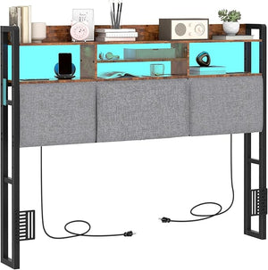 King Upholstered Headboard with LED Lights & Charging Station