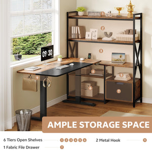 L-Shaped Electric Standing Desk with Hutch & Storage
