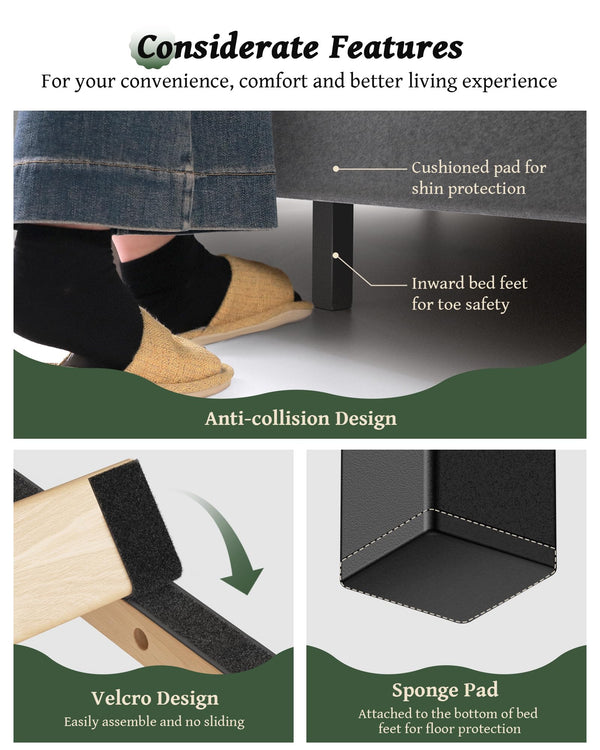 Velvet Wingback Platform Bed Frame with 56" Headboard