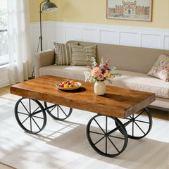 47" Industrial Live Edge Coffee Table – Solid Pine Wood & Metal Legs