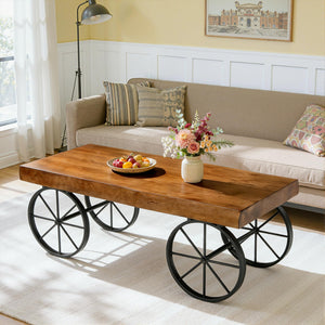 47" Industrial Live Edge Coffee Table – Solid Pine Wood & Metal Legs
