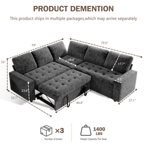 L-Shaped Modular Sectional Sleeper Sofa with Pull-Out Bed