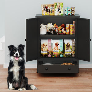 Metal Dog Feeding Station with Storage Cabinet and Elevated Bowls