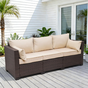 3-Seat Outdoor PE Rattan Sofa with Cushions